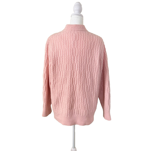 Vintage Angora Blend Pink Cable Knit Cardigan w/Gold Buttons Size M/L Coquette - Picture 4 of 11